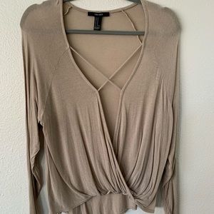 Tan low cut criss cross crop top